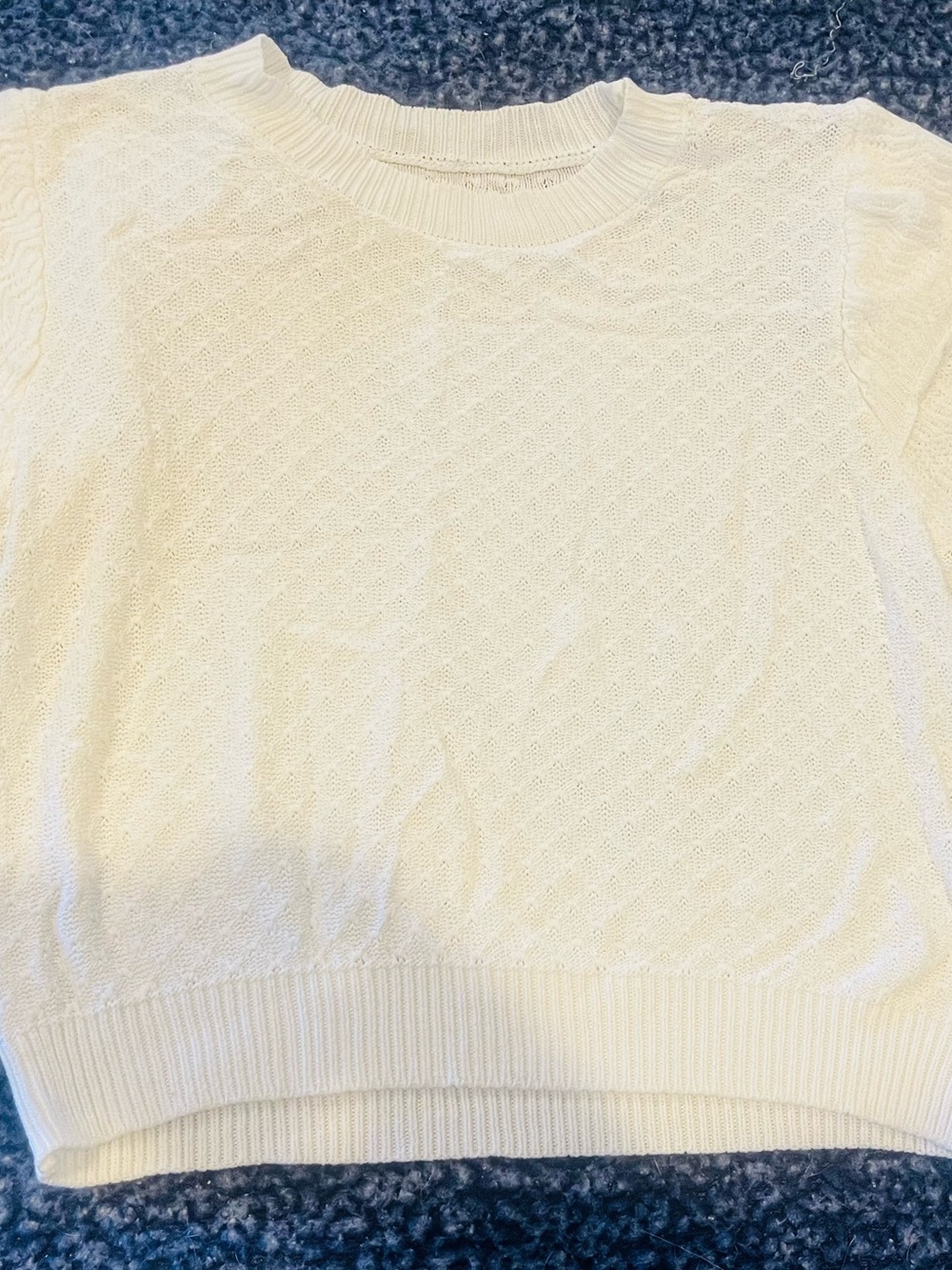 Womenâs Cream Crewneck Knit Sweater with Two-Tiered Cap Sleeves